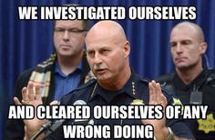 two police officers standing next to each other in front of microphones with the caption, we investigateated ourselves and clearly cleared ourselves of any wrong doing