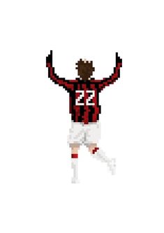 a pixel art soccer player with his arms in the air