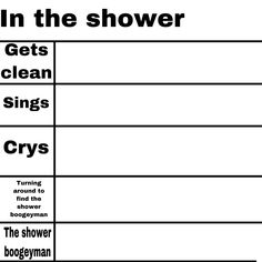 a black and white poster with the words in the shower, gets clean sings crys