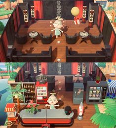 two pictures of the same room in animal crossing