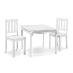 a white table with two chairs and a bench next to each other on a white background