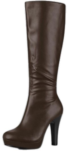 Winter Brown Knee-high Platform Boots, Winter Knee-high Brown Platform Boots, Brown Knee-high Heeled Boots With Zipper, Brown Knee-high Heeled Boots With Zipper Closure, Brown Wide Calf Knee-high Boots With Zipper, Brown Mid-calf Boots For Winter Party, Winter Brown Wide Calf Platform Boots, Winter Brown Heeled Boots With Zipper Closure, Brown Heeled Boots With Zipper For Winter