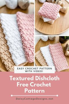 crocheted dishcloth with text that reads easy crochet pattern, textured dishcloth free crochet pattern