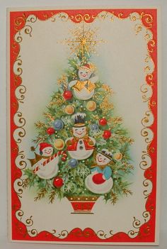 a christmas card with an image of a tree and other ornaments on the bottom of it