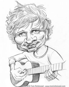 a pencil drawing of a man with a guitar in his hand and an expression on the face