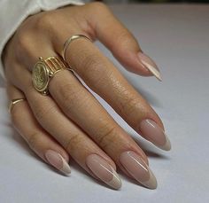 Cream French Tips Nails Almond, Off White French Tip Nails Almond, Beige French Tips Nails, Nude French Almond Nails, Neutral Color French Tip Nails, Shimmer Tip Nails, Fall Almond French Tip Nails, Chic Neutral Nails, Professional Almond Nails