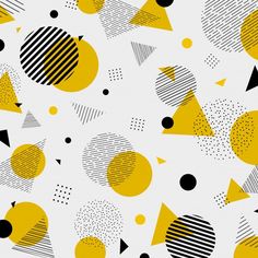 an abstract pattern with black and yellow shapes on a white background that is seamlessly