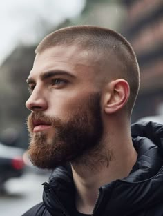 Buzzcut And Beard, Tapered Beard, Buzz Cut With Beard, Blonde Beard, Balding Mens Hairstyles, Mens Hairstyles With Beard, Thick Beard