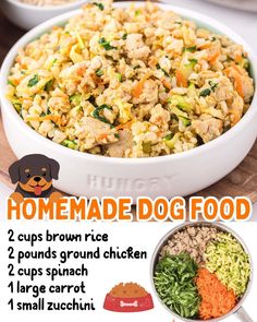 the recipe for homemade dog food is shown