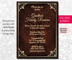 a brown and gold wedding card with the words, you can use it to print