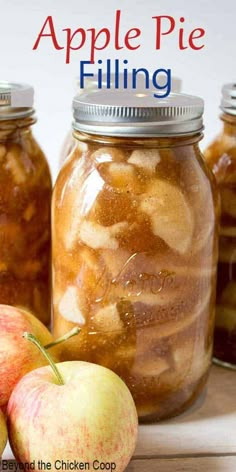 apple pie filling in jars with apples on the side