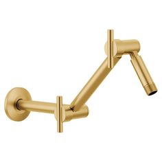 the wall mounted shower faucet with two handles in polished brass finish is shown