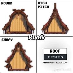 four different types of roof designs in minecraft with the words roof design on them