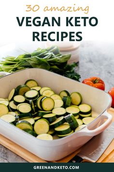 Looking for vegan keto diet recipes? If you want to go keto while eating a vegan diet - plus 30 of my favorite keto vegan recipes. Sliced Zucchini, Vegan Diet Recipes, Keto Guide, Breakfast Low Carb, Hashimotos Disease, Keto Journey