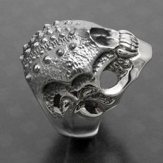 sterling silver, skull, motif is sea urchin textured face, skull. Choose ring gauge in US scale This product will be made after your ordring, delivery time about 3-4weeks. Unique Luxury Sterling Silver Skull Ring, Unique Silver Skull Ring Collectible, Skull Creature, Silver Skull Ring With Oxidized Finish, Unique Skull-shaped Sterling Silver Jewelry, Luxury Hand-cast Sterling Silver Skull Ring, Sea Urchin, Skull Ring, Silver Band