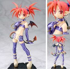 two pictures of a figurine with red hair