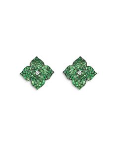 Piranesi 18K Yellow Gold Small Fiore Earrings with Green Tsavorite Garnets and Diamonds Small Stud Earrings, Tsavorite Garnet, Floral Studs, Small Earrings Studs, Elegant Flowers, Flower Earrings Studs, Flower Studs, Green Gold, Diamond Earrings Studs