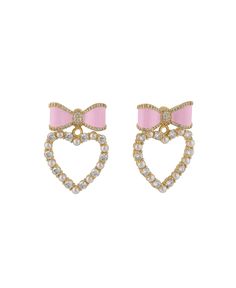 Bow Earrings (Stoney Clover Lane Collab) Material: 18K Gold Plated Brass, Cubic Zirconia Weight: 6.5 grams per side Height: 33mm Stoney Clover Lane, Stoney Clover, Bow Earrings, The Way You Are, Basic Outfits, Just The Way, Cute Earrings, Gold Plated Jewelry, Jewelry Plate