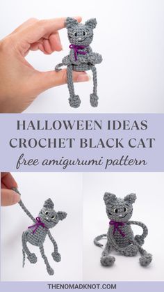 crochet black cat free amigurma pattern for halloween decoration with instructions on how to make it