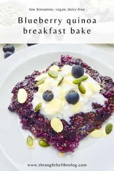 blueberry quinoa breakfast bake on a white plate