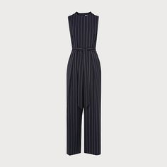 Elani Navy Pinstripe Jumpsuit Luxury Work Outfits, Cream Jumpsuit, Tuxedo Jumpsuit, Cream Sandals, Navy Jumpsuit, Dresses Ladies, Lk Bennett, Professional Wardrobe