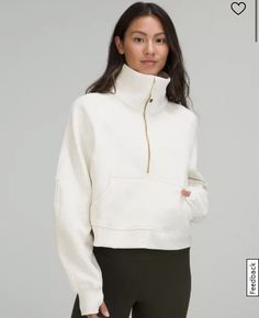 NEW LULULEMON Scuba Oversized Funnel Neck Half-Zip XS/S Heathered Ivory Gold Zip. RARE!! SOLD OUT IN AUS AND HONG KONG Only available in Australia and Hong Kong! Gorgeous heathered, natural ivory, funnel neck with gold zipper Lululemon Scuba, Half Zip Hoodie, Light Ivory, Oversized Pullover, Women Hoodies Sweatshirts, Funnel Neck, Sport Shorts, Cotton Style, High Collar