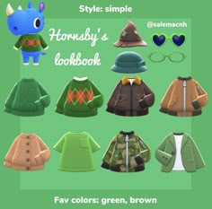 an image of some clothes and hats on a green background with the words style simple