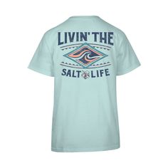 Let them know what you're all about with the Salt Life� Ride the Tide Short-Sleeve T-Shirt for Ladies. This 100% cotton preshrunk ringspun T-shirt has a unisex fit and crew neck for a clean-cut look. The front features a Salt Life logo on the left chest and the back has a wave design with "LIVIN' THE SALT LIFE" proudly emblazoned above and below. Machine wash. Imported. Manufacturer's style #: SLJ10943.  100% cotton;   Preshrunk ringspun jersey;   Unisex fit;   Crew neck; Salt Life Shirts, Life Logo, Military Appreciation, Salt Life, Wave Design, Fresh Mint, Cute Simple Outfits, Clean Cut, Good Brands