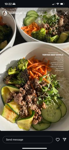 two white bowls filled with different types of food