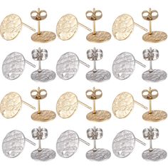 PRICES MAY VARY. [1 BOX 80PCS EARRING FINDINGS]: There are 40pcs flat round earring posts and 40pcs butterfly earring back inside the box, sufficient in quantity to meet your different manual production needs. When using them, you only need to connect the hole ring with the accessories, which is very convenient. [UNIQUE DESIGN]: The disc of the earring studs adopts a texture design, which looks more advanced and has a more textured touch. You can create your own earrings through rings, with your Diy Dangle Earrings, Gold Earring Studs, Silver Gold Earrings, Butterfly Earring, Round Earring, Earring Post, Making Accessories, Earring Studs, Earring Posts