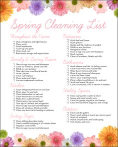 a cleaning list with flowers on it