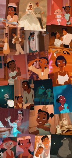 disney princess and the frog characters collaged together