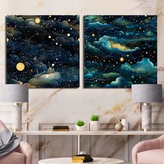 two paintings on the wall in a living room