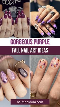 These Gorgeous Purple Fall Nail Art Ideas bring elegance and autumn vibes to your look. With shades of deep purple and creative nail designs, these nails can elevate your style for the season. Whether you're seeking bold statements or subtle touches, these ideas will help you embrace fall fashion with a unique twist. Fall Purple Nail Designs, Purple Fall Nail Designs, Cute Purple Nails, Fall Nail Art Ideas, Holiday Nail Polish, Stiletto Shaped Nails, Dark Purple Nails, Fall Purple, Purple Nail Art