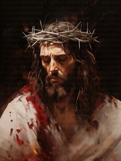 a painting of jesus with crown of thorns on his head