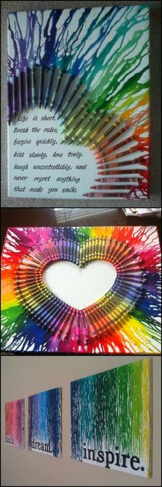 the inside of a box with different colored crayons on it and an image of a heart