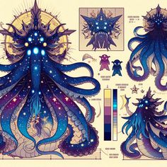 an octopus is depicted in this blue and purple illustration