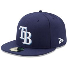 the tampa rays'new era 59fifty fitted hat is shown in blue