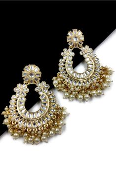 Alloy Based Chandbali Earrings in Golden Allured with Kundan and Artificial Pearls Its Length and Width is 3.5 and 2 inches respectively Luxury Gold Plated Chandbali Necklaces, Luxury Chandbali Jewelry With Gota Work, Luxury Festive Chandbali Jewelry Sets, Luxury Handmade Chandbali Jewelry Sets, Cheap Chandbali Chandelier Earrings, Luxury Hand-set Chandbali Jewelry, Festive Chandbali Danglers, Luxury Gold Chandbali Chandelier Earrings, Kundan Chandbali