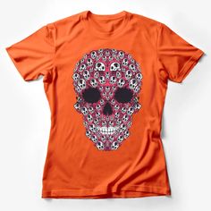 Gothic Skull Pattern T-Shirt, Pink and Black, Edgy Skull Print, Trendy Graphic Tee, Unisex Casual Wear, Soft Cotton, All Sizes Available Female T-Shirt Custom graphic T-Shirt.Customize your color Band Merch Crew Neck Top With Skull Print, Crew Neck Skull Print Band Merch Top, Crew Neck Skull Print Top Band Merch, Red Skull Print Graphic Tee, Red Skull Print Short Sleeve T-shirt, Red Skull Print Short Sleeve Top, Red Skull Print Top For Halloween, Red Short Sleeve Top With Skull Print, Red T-shirt With Skull Print For Halloween