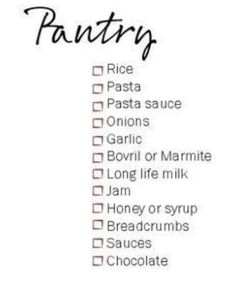 a list with the words pantry written on it