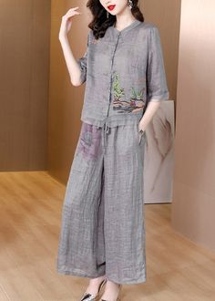 Two Piece Sets Summer, Wide Leg Pant, Linen Top, Vintage Lighting, Two Piece Sets, Linen Dress, Two Pieces, Wide Leg Pants, Light Grey