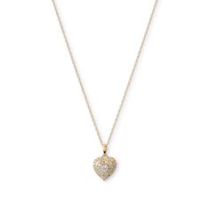 A diamond heart pendant necklace that'll make you swoon. Stack it with other gold necklaces (sold separately). Made in responsibly sourced 10K yellow gold for everyday wear. Stone: Set with conflict-free 1/4 and 1/20 ct. t.w. diamonds. Chain Length: 18 in. Pendant Size: 4.46 x 8.79 mm Classic Yellow Gold Heart Necklace With Diamond Accents, Classic Diamond Jewelry With Heart Charm, Heart Cut Yellow Gold Necklace With Diamond Accents, Gold Diamond Heart Necklace With Brilliant Cut, Yellow Gold Heart Cut Necklace With Diamond Accents, Fine Jewelry Diamond Heart Pendant Charm Necklace, Gold Heart Pendant Necklace With Brilliant Cut, Yellow Gold Heart Necklace With Brilliant Cut, Heart Shaped Brilliant Cut Yellow Gold Necklace