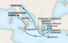 a map showing the route for greece and italy