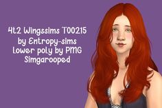 a woman with long red hair is posing for the camera and text reads, atl wingsims too205 by entropy - sims lower