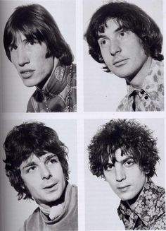 four black and white photos of the rolling stones