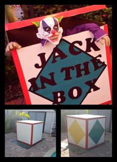 an image of jack in the box costume with clown face and mouth painted on it