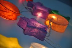 some colorful lights that are sitting on a table