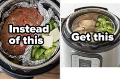 two pictures with the words instead of this and an instant pot filled with vegetables