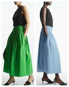 Lasaky - Leisure Style Pleated Elastic Waist A-line Skirt Casual A-line Voluminous Skirt, Green A-line Maxi Skirt For Spring, Chic Green A-line Maxi Skirt, Green A-line Maxi Skirt For Summer, Spring Stretch A-line Maxi Skirt, Green A-line Bottoms For Spring, Green A-line Spring Bottoms, Stretch Maxi Skirt For Summer Workwear, Summer Stretch Maxi Skirt For Workwear